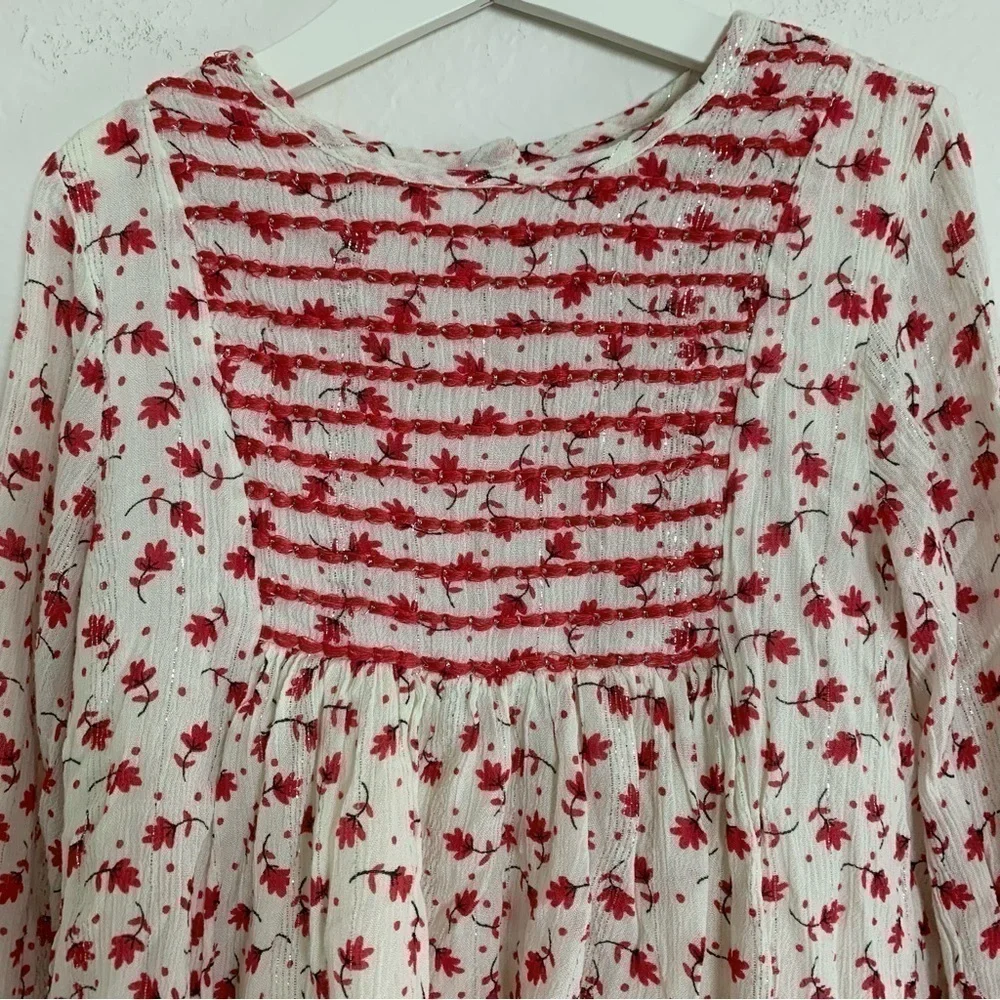 Peek Dress Girl’s Size 8 Leaves Metallic Threads boho Long Sleeve